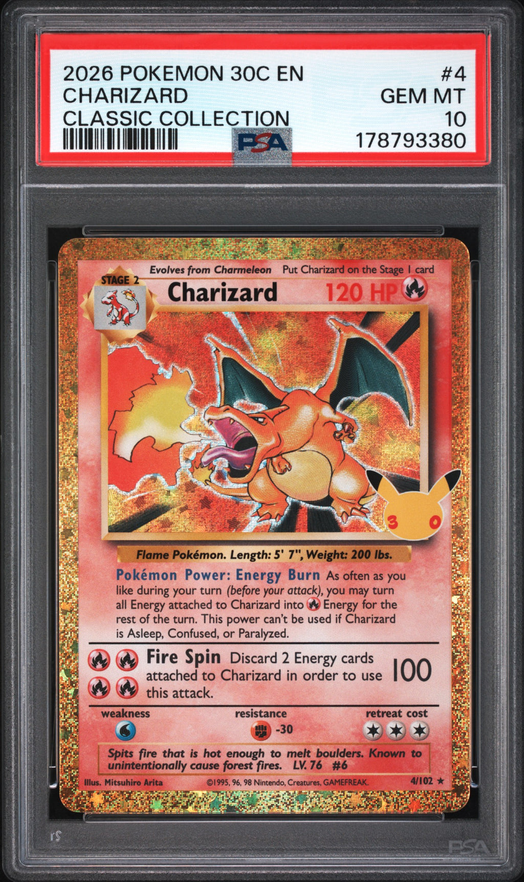 Charizard #4 – 30th Celebration Classic Collection – PSA 10