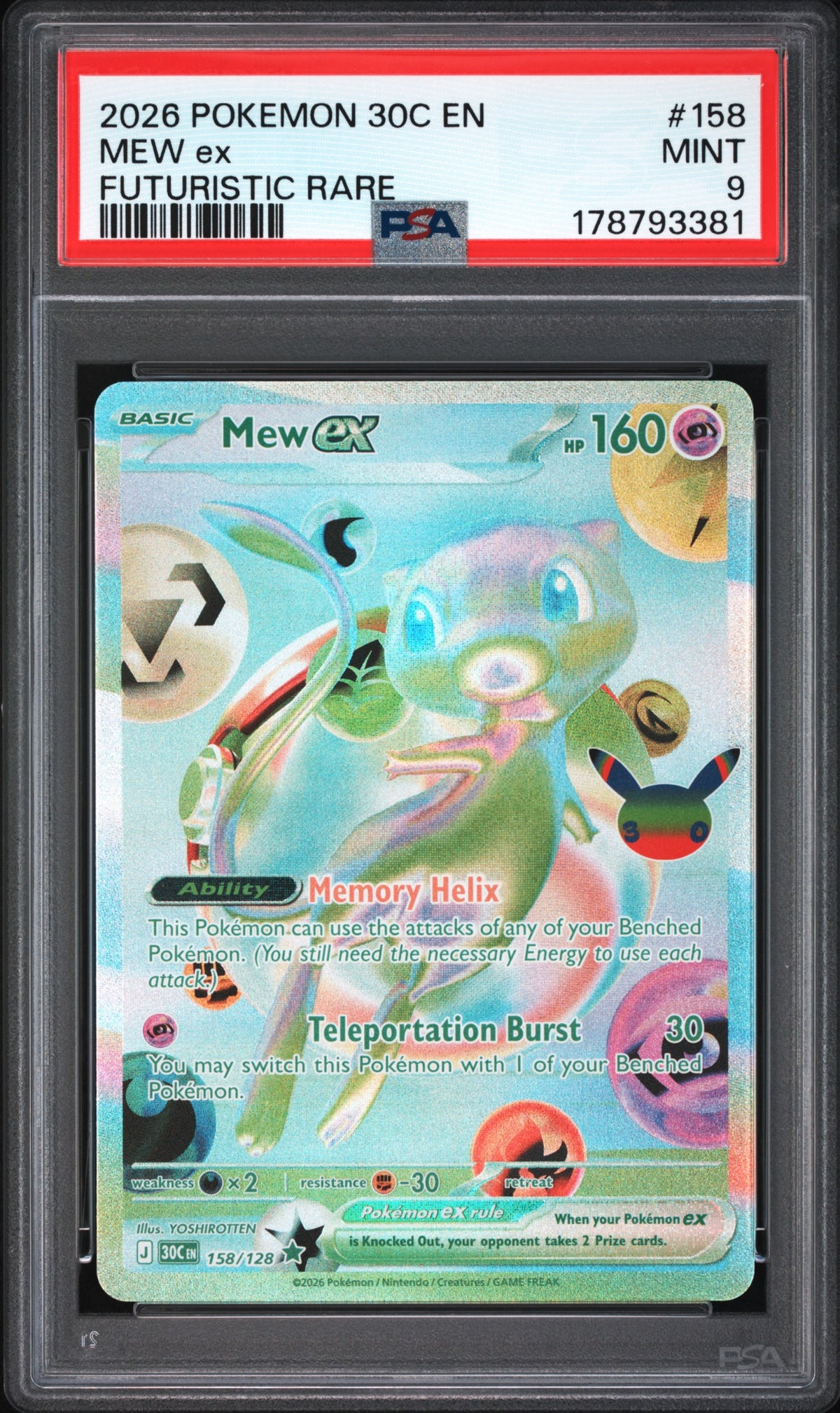 Mew ex #158 – 30th Celebration – Futuristic Rare – PSA 9